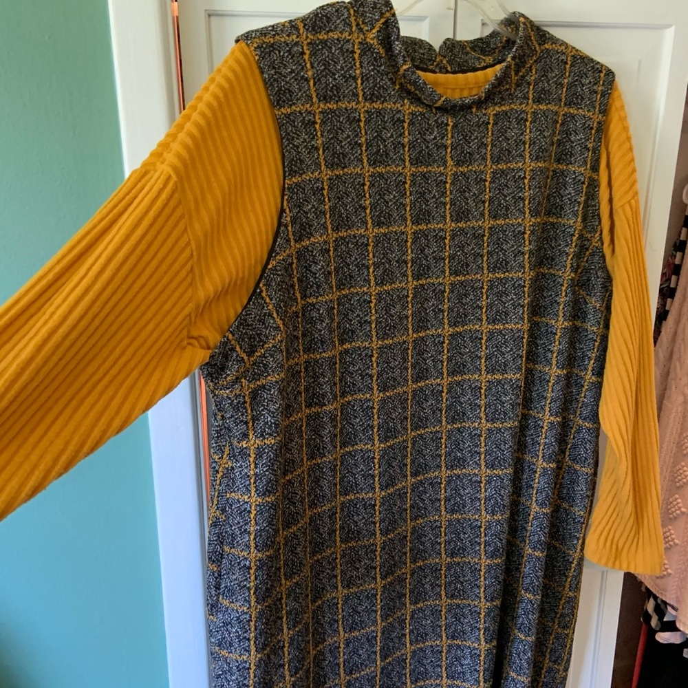 Retro style romper dress with long sleeve sweater